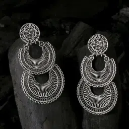 NVR Silver Plated Crescent Shaped Chand Bali Earrings for Women-image-40