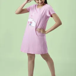 Dreamz by Pantaloons Pink Cotton Graphic Print Sleep Tee image 3