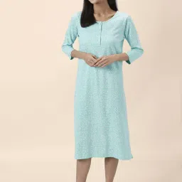 Dreamz by Pantaloons Sage Green Cotton Printed Night Dress image 3