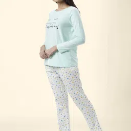 Dreamz by Pantaloons Sage Green White Cotton Printed T-Shirt Pyjama Set image 3