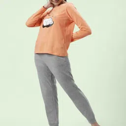 Dreamz by Pantaloons Coral Grey Cotton Printed T-Shirt Pyjama Set image 3