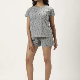 Dreamz by Pantaloons Grey Cotton Printed Top Shorts Set image 3