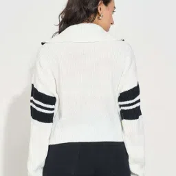 Sf Jeans By Pantaloons Star White Loose Fit Striped Sweater image 2