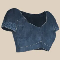 FABMORA Blue & Black Embellished Saree With Unstitched Blouse image 5