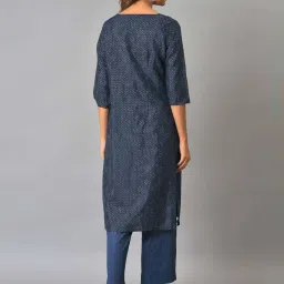 W Blue Floral Print Straight Kurta image 2