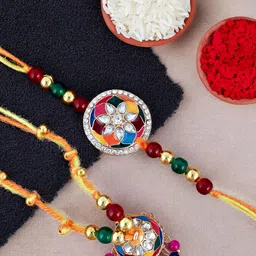 LUCKY JEWELLERY Pack Of 2 Gold-Plated & Beaded Rakhi With Roli, Chawal & Greeting Cards.-picture-18