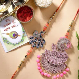 Anouk Stones Studded And Beaded Peacock Bhaiya Bhabhi Rakhis With Roli Chawal-picture-23