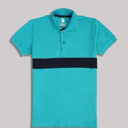 lil tomatoes Li'l Tomatoes Boys Turquoise Cotton Regular Fit Striped Polo T-Shirt-picture-17