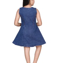 jy traders Dyed Denim Formal Fit & Flare Dress image 3