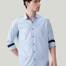Raymond Blue Pure Cotton Regular Fit Striped Shirt-picture-16