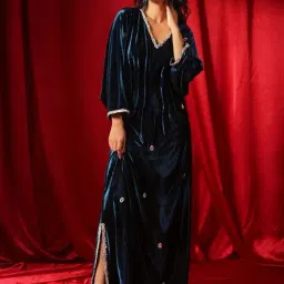 Binfinite Blue Jashn Celestial Velvet Embellished Gown-image-10