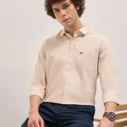 The Bear House Beige Cotton Tailored Fit Solid Formal Shirt-picture-15