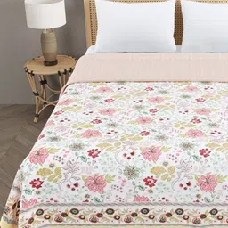 Gulaab Jaipur White & Pink Floral Printed Cotton 150 GSM Double Bed Dohar image 3