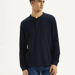 Levi's Navy Cotton Slim Fit Texture Henley T-Shirt-image-76