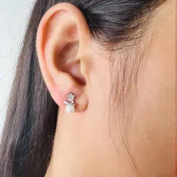 Arte Jewels 925 Sterling Silver CZ Stone Pearls Stud Earrings for Women-picture-28