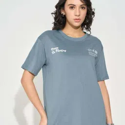 Honey By Pantaloons Blue Loose Fit Printed T-Shirt-image-0