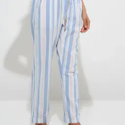 Wunderlove by Westside Blue Striped High-Rise Cotton Lounge Pants-picture-43