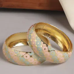 OOMPH Pink & Mint Green Ethnic Kada-Meenakari Floral Design Bangle Set Pack of 2-image-21