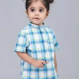 Biglilpeople Boys Blue & White Cotton Checks Shirts-image-46