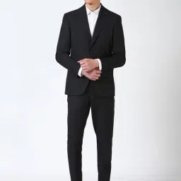 Peter England Black Blended Slim fit Solid 2 Pcs Suit-image-53