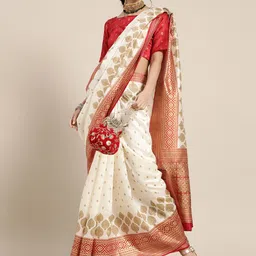 Saree mall Ethnic Motifs Silk Blend Saree with Printed border image 3