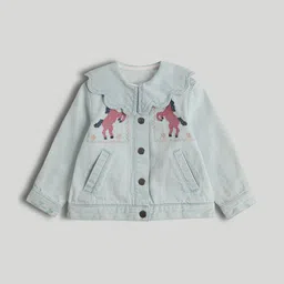 mothercare Girls Collarless Animal Embroidered Denim Jacket-picture-13
