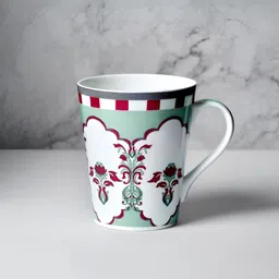 clay craft India Circus Zing Off White & Green 2 Pieces Floral Printed Ceramic Mugs 340ml image 2