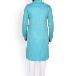 Manu Men Sea Green Solid Kurta with Churidar image 5