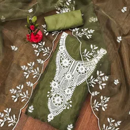 HERE&NOW Embroidered Organza Unstitched Dress Material-picture-33