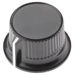 RS PRO 28 mm Black Grey Potentiometer Knob for 6.4 mm Shaft Splined, 2597017-image-0