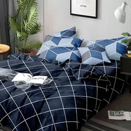 MORADO Blue & White Checked Double Bed Duvet Cover-image-66