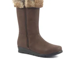 FAUSTO Women High Ankle Side Zipper Winter Classic Fur Wedge Heel Mid Calf Work Boot-picture-11