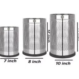 OPR 18 L Silver Stainless Steel Perforated Dustbin 3 Pcs image 2