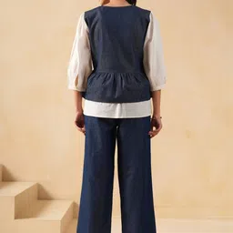 SAVI Floral Embroidered Puff Sleeve Denim Peplum Top image 2