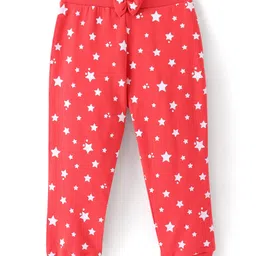 Babyhug Cotton Looper Knit Lounge with Bow Applique Star Print - Maroon-picture-16