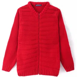Pine Kids Full Sleeves Front Zipper Cable Knit Sweater - Red-picture-18