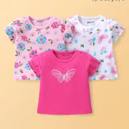 Babyoye Eco Conscious  100% Cotton with Eco Jiva Finish  Half Sleeves T-Shirts with Floral Print Pack of 3 - Multicolour-image-39