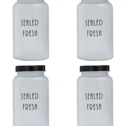 Femora Frosted Glass Jar for Kitchen Storage Black Lid, 1500 ml, Set Of 4-picture-7