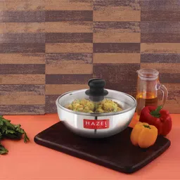 HAZEL Aluminium Kadai Without Handle Aluminium Tasra Tasla Cookware with Glass Cover Lid, 4400 ml-picture-14