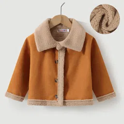 Kookie Kids Full Sleeves Collar Neck Winter Jacket With Fur Detailing - Brown-image-57