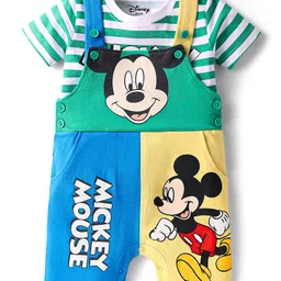 Babyhug Disney Single Jersey Knit Cut & Sew Dungaree & Half Sleeves Striped T-Shirt with Mickey Mouse Graphics - Multicolor-picture-20