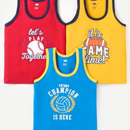 Simply Sinker Sleeveless Vests With Sport Theme Print Pack Of 3 - Blue Red Yellow-picture-35