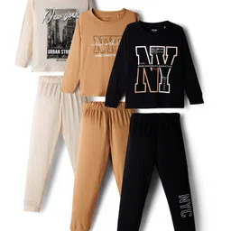 Primo Gino 100% Cotton Knit Full Sleeves Night Suits With New York Print Pack of 3 - Multicolor image 1