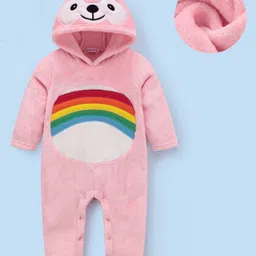 Mark & Mia Full Sleeves Winter Wear Hooded Romper With Animal & Rainbow Embroidery - Pink-picture-13
