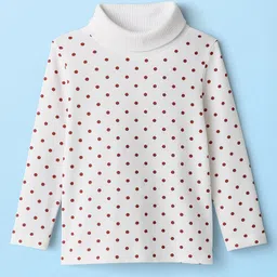 Babyhug Cotton Elastane Knit Full Sleeves Turtle Neck Winter T-Shirt with Polka Dot Print - White-image-89