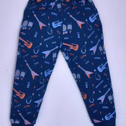 Kiwi Pack Of 2 100% Cotton All Over Star & Guitars Printed Lounge Pants With Ribbed Bottom - Blue & Grey image 3