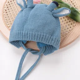 Babyhug Acrylic Woollen Cap With Giraffe 3D Ear-  Blue (Lining Color May Vary) image 2