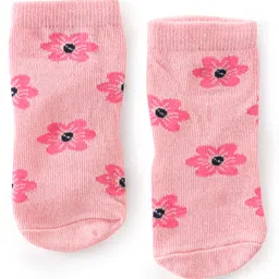 Cute Walk By Babyhug Anti-Bacterial Ankle Length Socks  Floral & Dotted Design Pack Of 3- Yellow & Pink image 2
