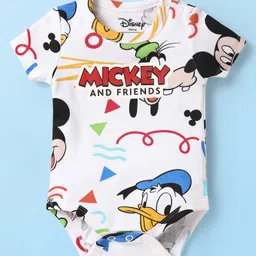 Babyhug Disney Interlock Knit Half Sleeves Onesies With Mickey Mouse Graphics Pack Of 3 - Light Blue Light Green & White image 2