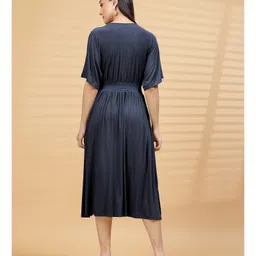 Zelena 95% Viscose 5% Lycra Knit Half Sleeves Solid Maternity Dress With Front Open Nursing Access - Navy Blue image 3